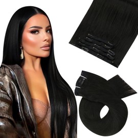 Moresoo Clip in Hair Extensions Human Hair Black Hair Extensions for Women Clip in Real Human Hair Natural Black Human Hair Clip in Extensions Black 16 Inch 80g 50pieces