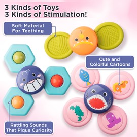 KayLe Spinning Top Sensory Toys for Toddlers Age 1-3- Suction Cup Spinner Toy to Enrich Infant Playing and Bathing-Learning Toys for 1 2 Year Old Boy Gifts, for 1 2 Year Old Girl