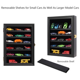PKHROR Toy Cars Display Case 1/64 Scale Diecast Car Display Case Wall Mount Model Car Display Storage Cabinet Lockable with 98% UV Protection Acrylic & Removable Shelf Rack -Black