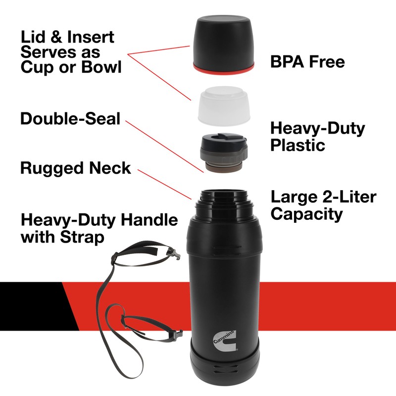 Cummins CMNTHERMOSBK Large 2-Liter Stainless Steel Insulated Water Bottle 67-Ounce