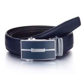 YEHMAN Men's Ratchet Automatic Leather Belt without Holes with Automatic Clasp 3 cm Width Adjustable Size for Men, 505 Navy Blue