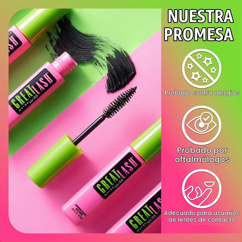 Maybelline New York Great Lash maquillaje de máscara lavable, negro