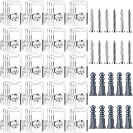 Tatuo 20 Pcs Mirror Holder Clips Bulk for Mirrors up to 1/4" (6mm) Clear Plastic Mounting Clips for Wall Mounting Hanging Hardware Glass Crystal Retainer Kit Rameless Hanging with Screws for Wall Door