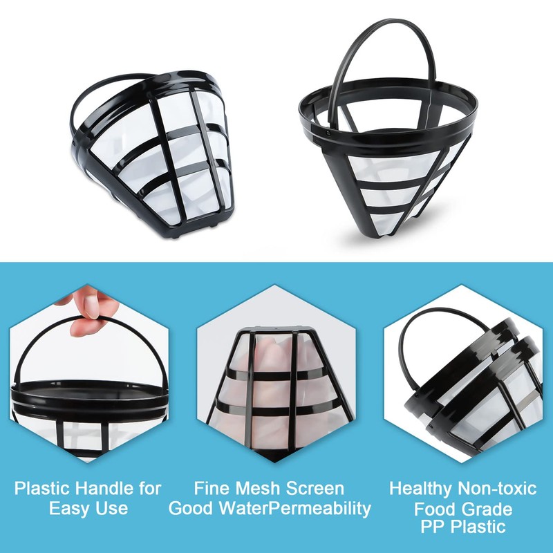 Byffoer 2-Pack Reusable Plastic Coffee Filter, 100 Mesh Basket for