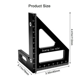 GSDOXLE 3D Multi-Angle Measuring Ruler,Miter Triangle Ruler Precision Layout Measuring Tool,45/90 Degree Aluminum Alloy Woodworking Square Protractor,Drawing Line for Woodworking (Black)