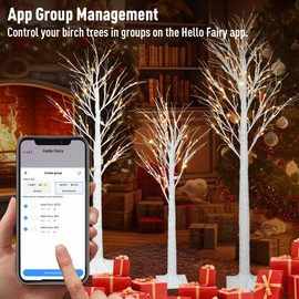 Smart Birch Tree with LED Lights APP Control 18 Mode LED Artificial Tree Dimmable Schedule Music Sync White Lighted Birch Tree for Home Xmas Wedding Party Christmas Decor, Pack of 4 Ft 5 Ft and 6 Ft