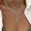 Cross Necklace for Women Dainty 3 Layered Stackable Silver Pendant