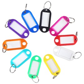 Sertay Pack of 100 Key Tags, Plastic Key Fob for Labelling, Key Fob Can Be Written on, Plastic, with Split Ring, for ID Luggage Tags (10 Colours of 10 Pieces)