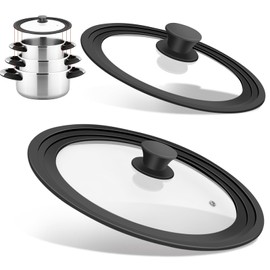 Universal Lids for Pots, Pans and Skillets, Fits 7", 8", 9", 10", 11", 12" Cookware, Universal Pan Lid and Pot Lid with Tempered Glass and Silicone Edging (2 Pack)