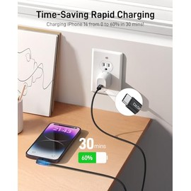 Cable USB C a Lightning [certificado Apple MFi] Cargador de iPhone de carga rápida, paquete de 2 unidades de 10 pies de largo, nailon de 90 grados tip