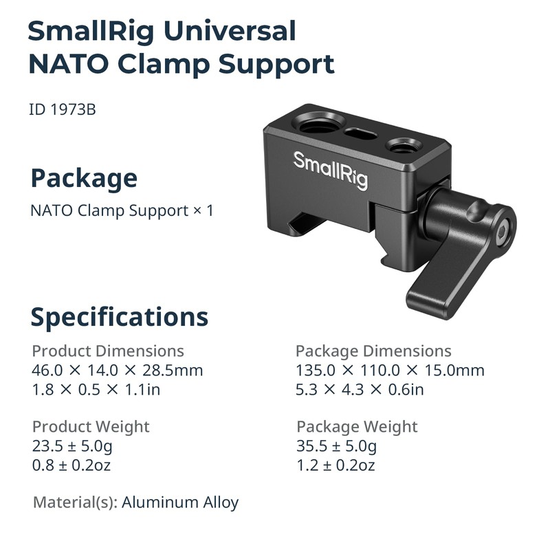 SmallRig NATO Clamp, Quick Release Clamp with 1/4" 3/8" M2.5