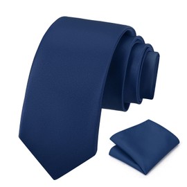 Men's Navy Blue Tie Set Solid Pure Color 3.15" (8CM) Classic Formal Plain Necktie and Pocket Square Set For Men