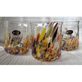Murano NWT Murano Confetti Mosaic Glass Cup Yellow Splatter Spots Italy New  set of 4
