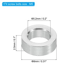 PATIKIL M5 Aluminum Spacers Set of 10 Metal Spacers Aluminum 5.2mm ID x 8mm OD x 2.5mm Long for 1/5" or M5 Screws, Round Spacer Screw Standoffs