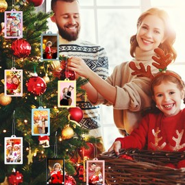 Weysat 8 Pcs Christmas Acrylic Photo Ornaments Hanging Picture Frame Ornaments Wallet Size Picture Frames for Christmas Tree Decoration Tear The Scratch Film Before Use(Pastel,3.4 x 2.4 Inch)