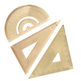 Metal Ruler Set - Students Golden Triangular Plate & Semicircle Protractor, Drawing Tool, School and Office Supplies
