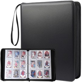 Xoxxcous Card Binder 9 Pocket - Top Loader Binder Holds 360 Toploaders, PU Leather Cover, Removable 3-Rings Transparent Inner Page for Trading Cards or Sports Cards