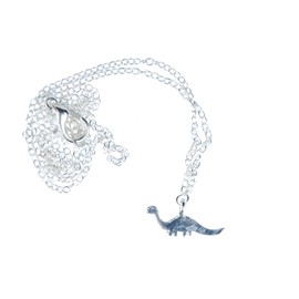 Miniblings Long Neck Dinosaur Chain Necklace 45 cm Brachiosaurus Dino Mini - Handmade Fashion Jewellery - Link Chain Silver-Plated, Metal, No Gemstone