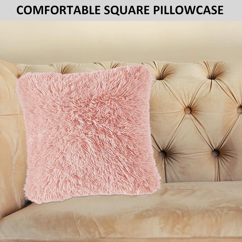 TYGFRT 2 Plush Pillowcases, Pink Cushion Cover, Fluffy Soft Pillowcase,