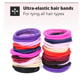 H&S 100 Hair Bands 4mm Hair Ties Bobbles Elastics Hairbands Ponytail Holders No Metal Colourful Accessories for Women Girls Kids Men Thick Hair Black Multicolour
