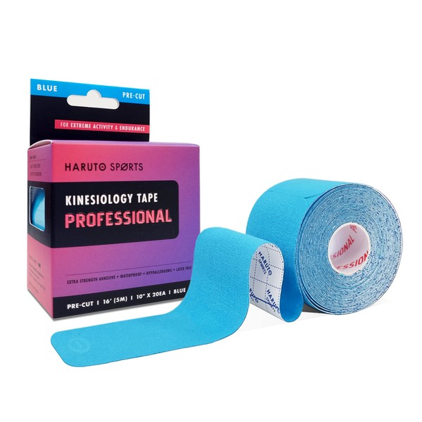 HARUTO Sports Kinesiology Tape Professional Pre-Cut (Blue), Latex Free Waterproof Athletic Tape for Pain Relief, Extreme Therapeutic Elastic KT Tape