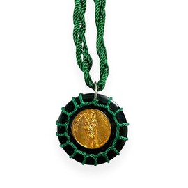 St Jude Green Wood Round Scapular Necklace Reversible Gold Plated Charm Escapulario Madera San Judas Tadeo Religious Gift
