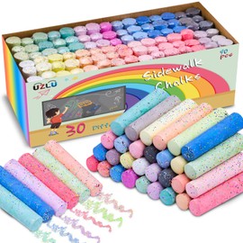 UZLU 90 PCS Sidewalk Chalk 30 Color Glitter Drawing Chalk for Kids, Colored Jumbo Washable Chalks Giant Box Non-Toxic Dustless,Painting on Sidewalk Bulk,Outdoor Art, Blackboard, Playground