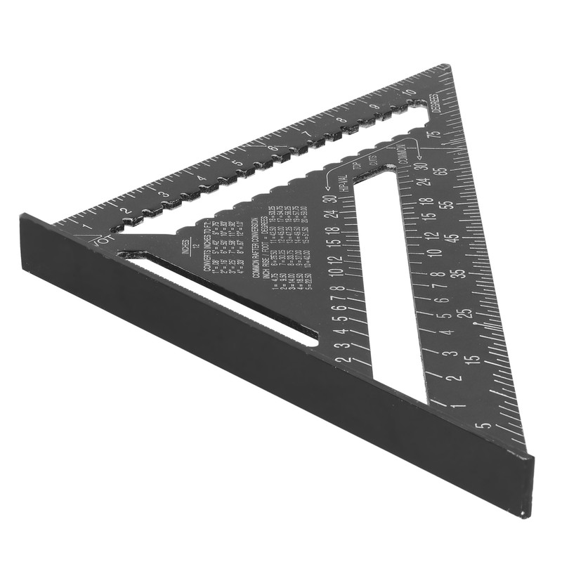 12in Triangle Ruler Aluminum Alloy Woodworking Carpentry Measuring Tools Black