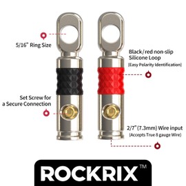 ROCKRIX True Copper 8 AWG Gauge Set Screw Battery Wire Connectors Ring Terminals (Nickel Plated)