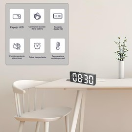 YCQYNHQ Reloj Despertador Digital con Luminosidad Regulable, Reloj Despertador con Control de Sonido y Modo Snooze, Indicación de Fecha y Temperatura, Apto para Dormitorio, Oficina, Regalos Navideños