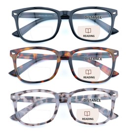 FEIVSN 3 Pack Bifocal Reading Glasses for Women Men Bi-focal Readers PC Frame Fixed Hinge Dual Focal Clear Top Eyewear,+2.75