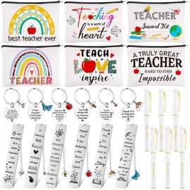 ULELE 6Sets Teacher Appreciation Gift Teacher Multifunctional Makeup Bag Teacher Canvas Pencil Bag with Teacher's Day Keychain, Bookmarks Thank You Gift for Organizing Accessories