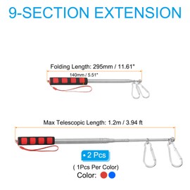 PATIKIL 5.2 Feet Telescopic Handheld Flagpoles, 2Pcs Non-Slip Sponge Handle Stainless Steel Portable Collapsible Flag Pole for Teacher Pointer Tour Guide with Clips, Red, Blue