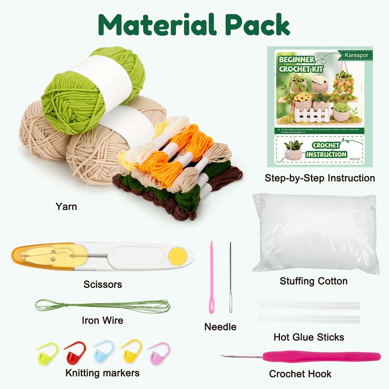 Karsspor Beginner Crochet Kit - 6 PCS Hanging Potted Plants