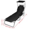 KCCLVER Folding Sun Lounger with Canopy Steel and Fabric Black,Adjustable