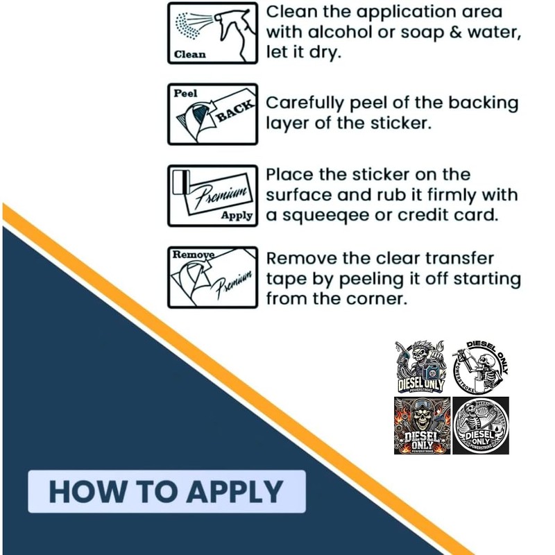 Diesel Only Skull Stickers Pack, 4 Designs, 3.1 inches