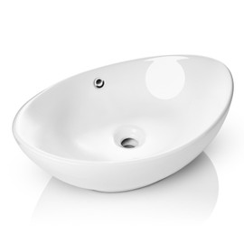 Miligore 23" x 15" Oval White Ceramic Vessel Sink - Modern Egg Shape Above Counter Bathroom Vanity Bowl