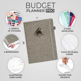 Clever Fox Budget Planner PRO - Financial Organizer + Cash Envelopes. Monthly Finance Journal, Expense Tracker & Personal Account Book, Undated, 18 x 25.5cm - Grey