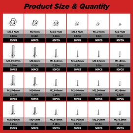 304 Stainless Steel Tiny＆ Small Screws, Metric Micro Screw Nuts Assortment