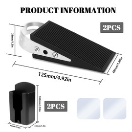 Door Wedge Rubber Door Stopper Wedge for the Floor Door Stopper Non-Slip Door Stopper Wedge Shape Door Blocker Rubber Wedge with Stainless Steel Handle for Fixing Doors Black Pack of 2