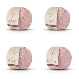 Sensy 100% Recycled Cotton Yarn for Amigurumi Knitting and Crochet, Macrame Yarn, Ideal for Blanket, Throws, Pillow, Baby Dolls Projects 4 Skeins (Baby Pink)