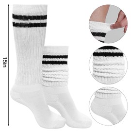 phnydreg Slouch Socks White Striped Slouch Socks Scrunch Socks for Women Girls 90s Party(1 pair)