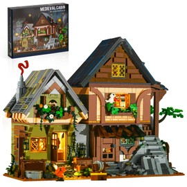BNG Medieval Cabin Building Set, House Building Block Set with Light, House Cabin Architecture Modular Buildings, Home Office Decor, Ideal Gift for Adults Teens (2225 PCS)