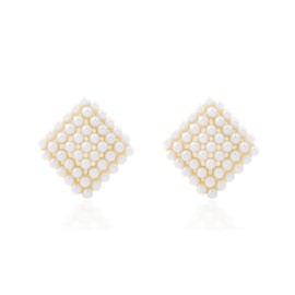 QUKE Gold Plated Simulated Pearl Pierced Ear Stud Earrings Jewellery for Women Girls Gift
