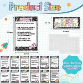 Outus 13 Pcs Reading Strategies Posters Classroom Decorations Reading Bulletin Board Posters Elementary Educational Wall Prints Library Decor for Middle High Schools Teacher Supplies (Composition)