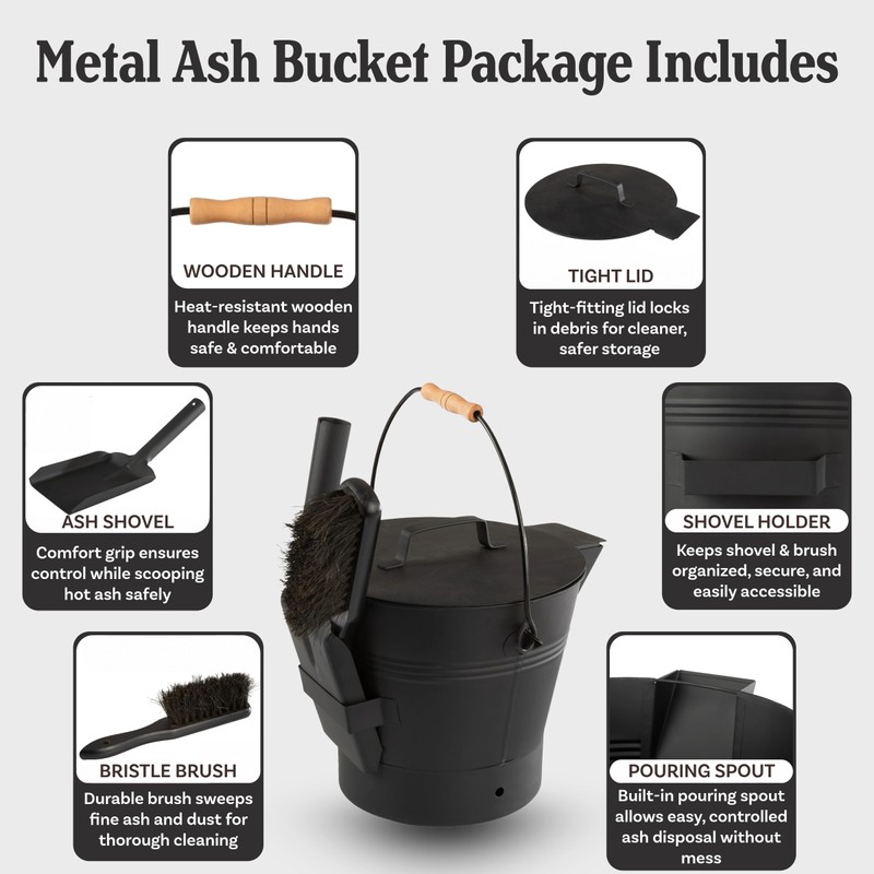 Pure Garden Ash Bucket - Metal Bucket with Lid (2.11-Gallon),