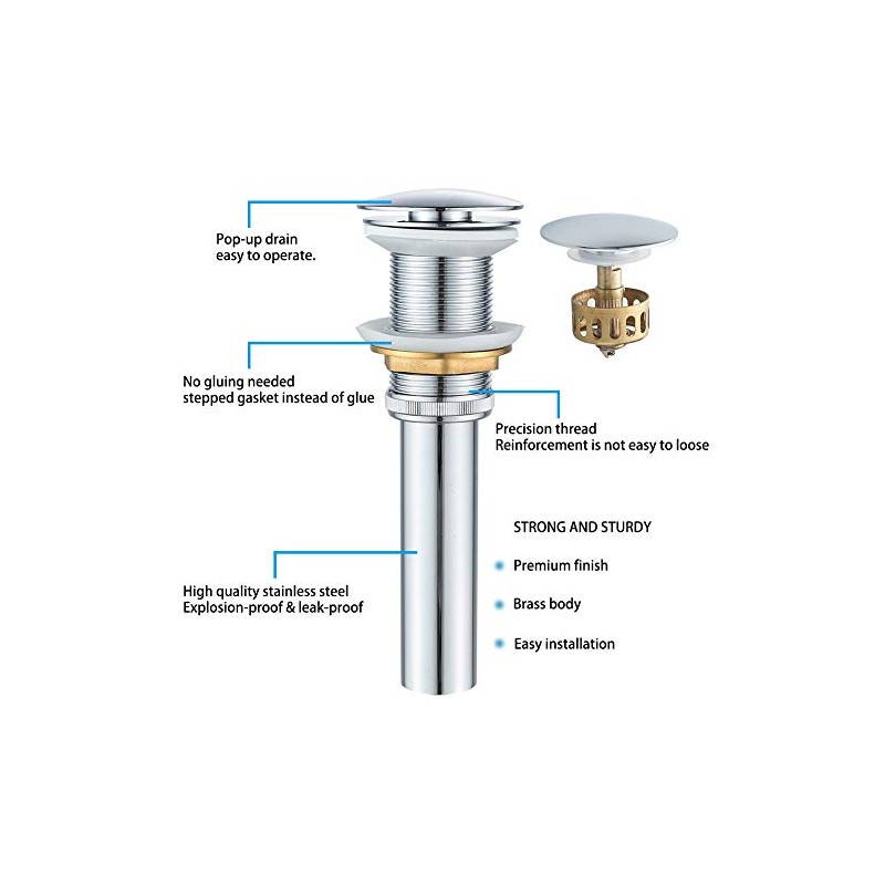 Bathroom Sink Drain Without Overflow with Strainer Basket Detachable Vessel