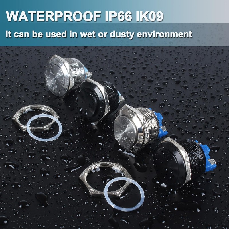 2-Pack 22mm Momentary Metal Waterproof Push Button Switch 7/8" Mounting
