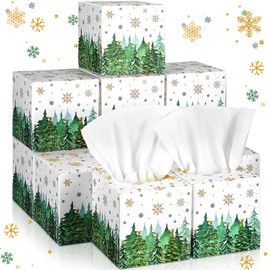 Bencailor 12 Pack Snowflake Facial Tissues Cube Boxes Winter Square 600 Sheets 3 Ply Small Tissues Cube Boxes for Home Car Accessories(Green,Christmas Tree)