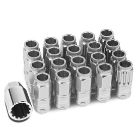 DNA MOTORING LN-ZTL-9015-125-SL 16Pcs M12 x 1.25 21mm OD/50mm Height Aluminum Open End Lug Nuts w/ 4 x Lock Nut, 1 x Lock Nut Key (Silver)